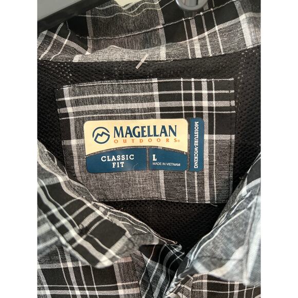 Magellan size large black & gray plaid button down shirt - Picture 2 of 3